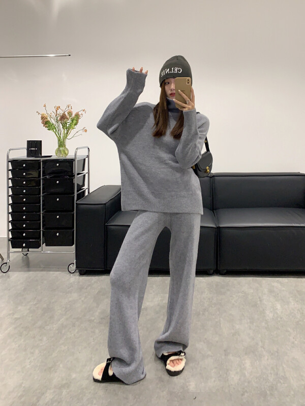 【VANESSA】Lazy style turtleneck loose sweater + slim casual pants suit 8606# OZQ