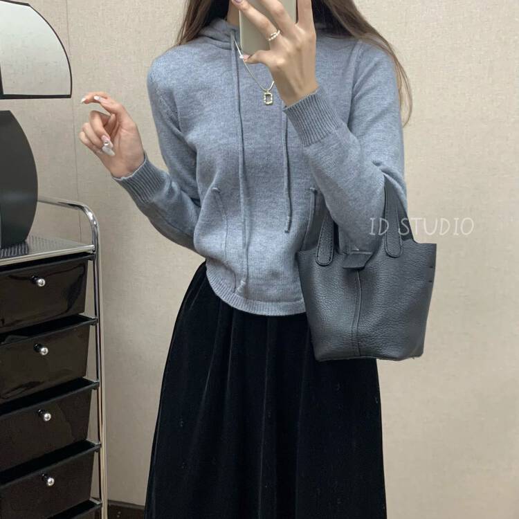 【I-D】Korean version all-match thin hooded wool warm sweater R3125# L