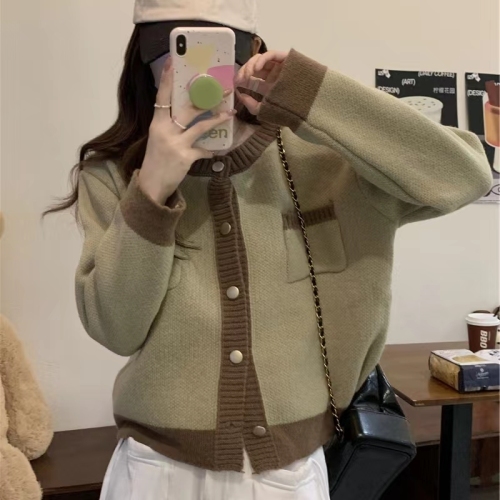 Japanese retro green short knitted sweater coat women's autumn and winter winter thickened outerwear cardigan loose lazy style