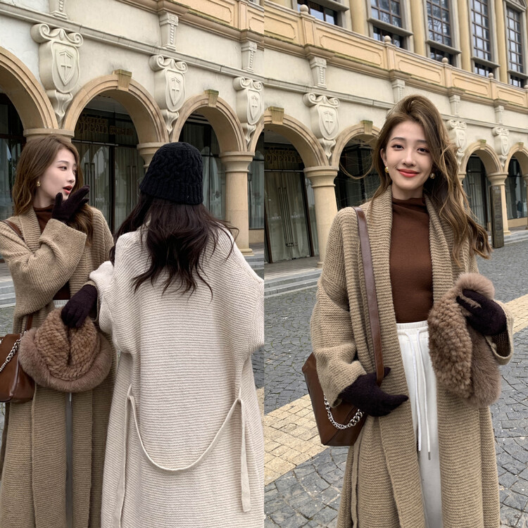 The original price is 178.99! [ZY] High-end style outer wear lazy style mid-length lace-up nightgown sweater coat (100% mohair) S98