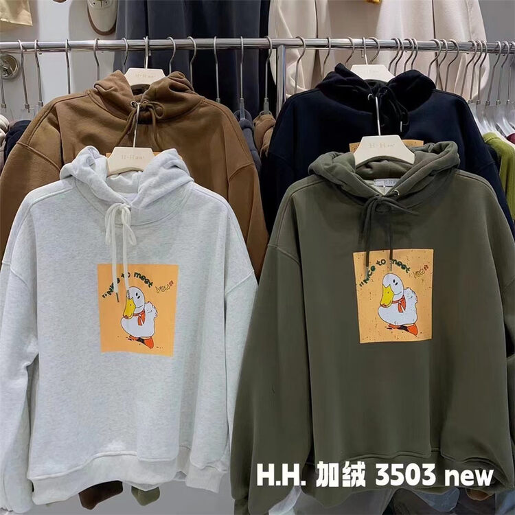 [HH &MISS LAI] hooded pattern plus fleece comfortable sweater W3503# L