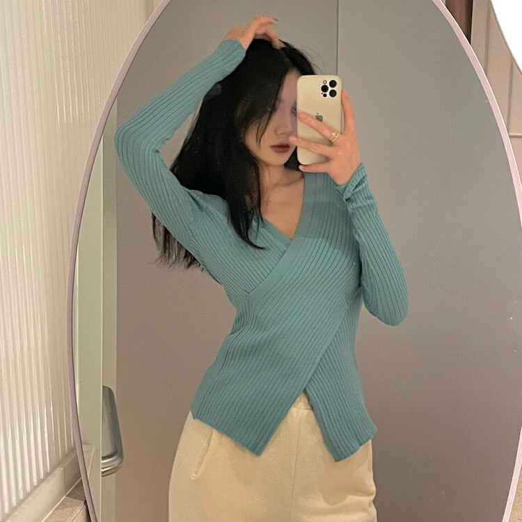 【WGWE】Designed cross v-neck long-sleeved sweater 3127# FHX