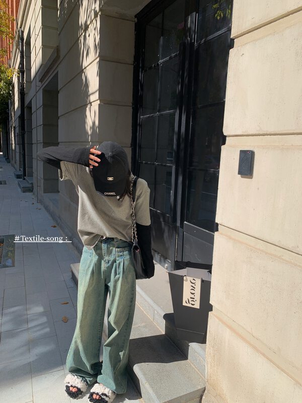 【UNITY】Winter wide-leg casual mopping pants women's retro Hong Kong style slim high waist washed jeans Q28018# CQW