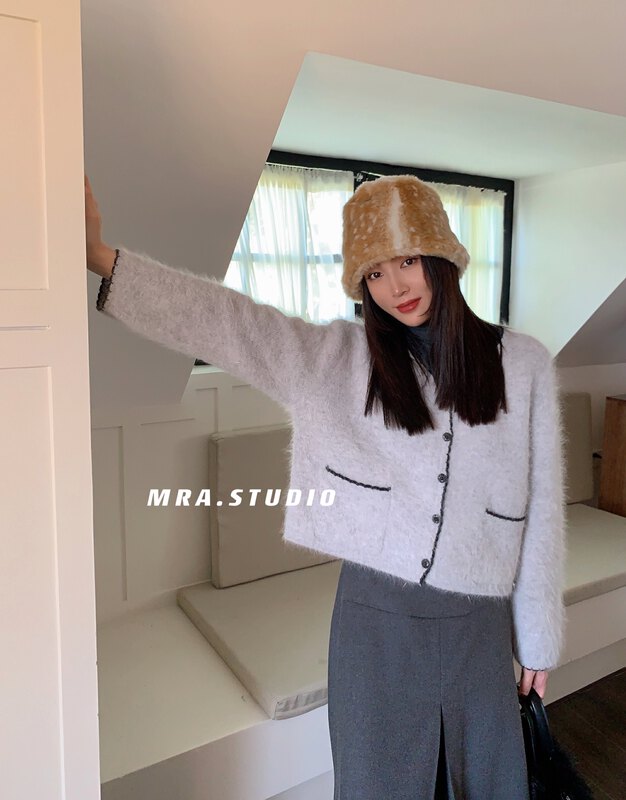Original price 187.99! [MRA] High-quality imitation mink fur warm knitted cardigan KU225