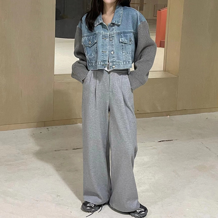 【WGWE】Single-breasted slimming all-match color-block denim jacket 2920# FHX