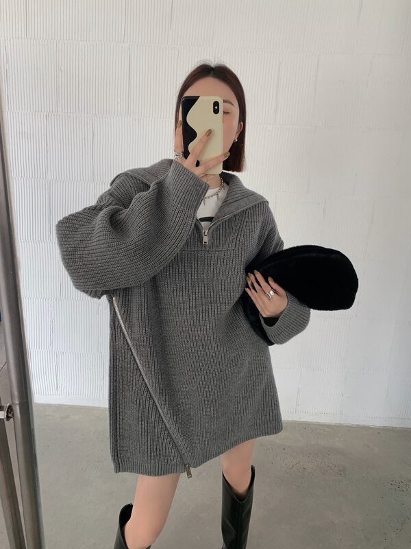【DTU】Solid color turtleneck half zipper loose warm sweater 33242# LSL