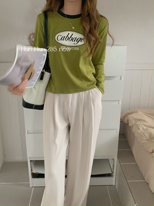 Original price 30.45! New in early autumn!【HH &MISS LAI】Simple printed color matching comfortable and versatile long-sleeved T-shirt 285# L