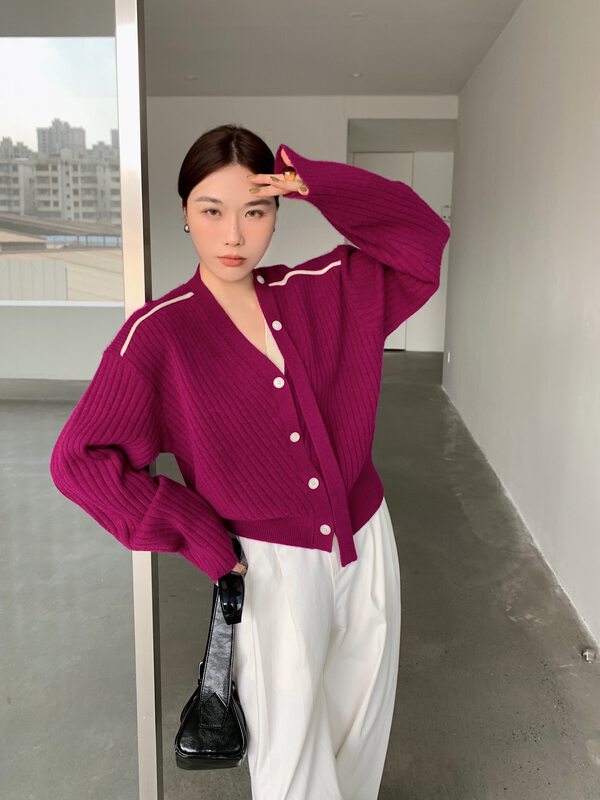 【DTU】V-neck single-breasted personalized fashion knitted cardigan 33206# LSL