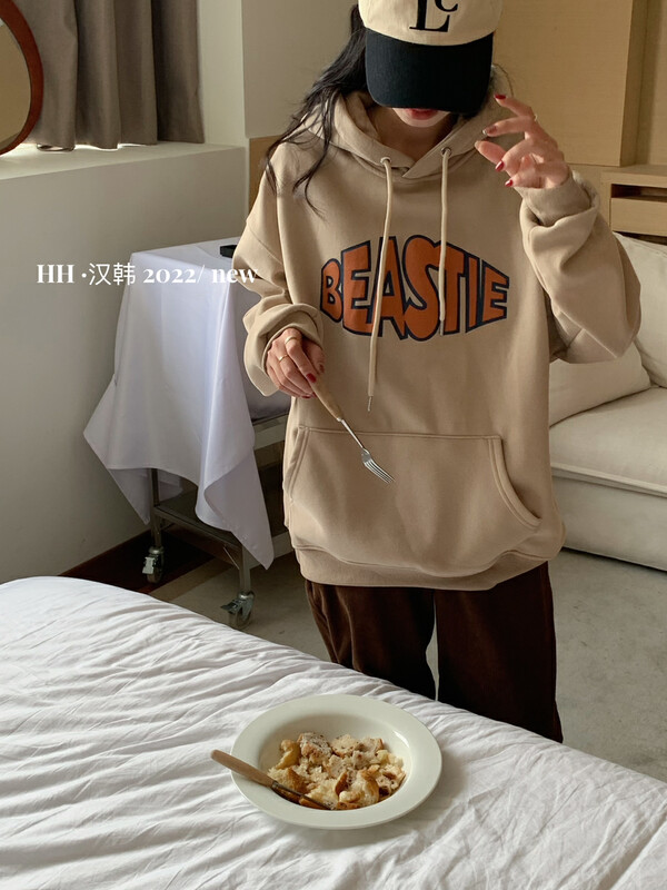 New for winter! [HH &MISS LAI] hooded letter print fleece sweater 493# L