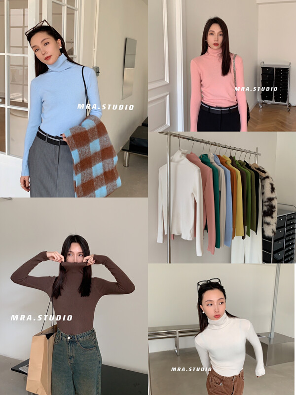 【MRA】Korean multi-color net turtleneck sweater bottoming shirt DH327