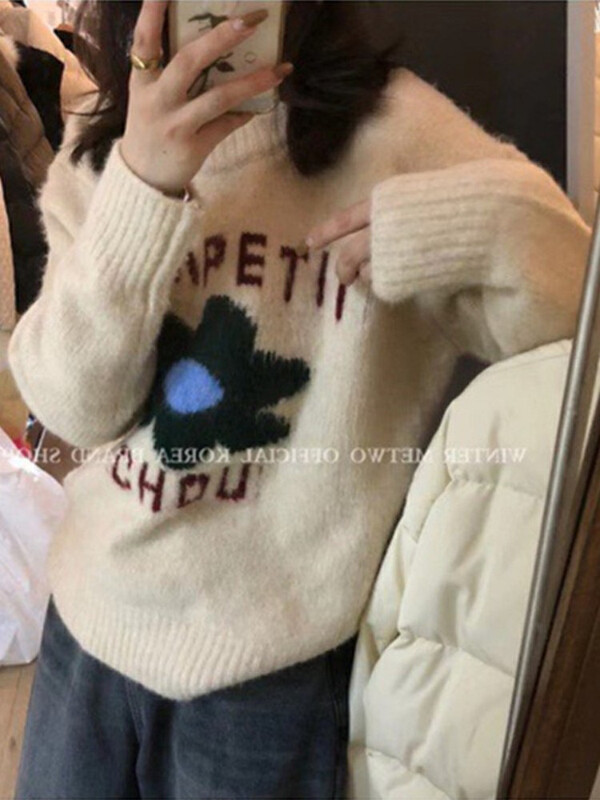 【WGWE】Women's Autumn Round Neck Soft Waxy Korean Style Lazy Wind Warm Sweater 3103# FHX