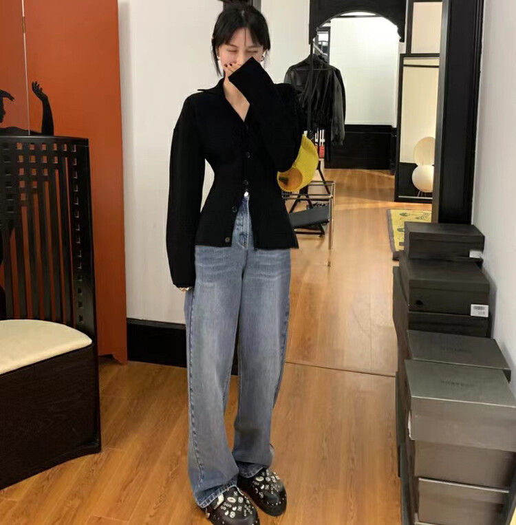 【ARE STUDIO】Casual all-match high-waisted wide-leg jeans 92663# OZQ