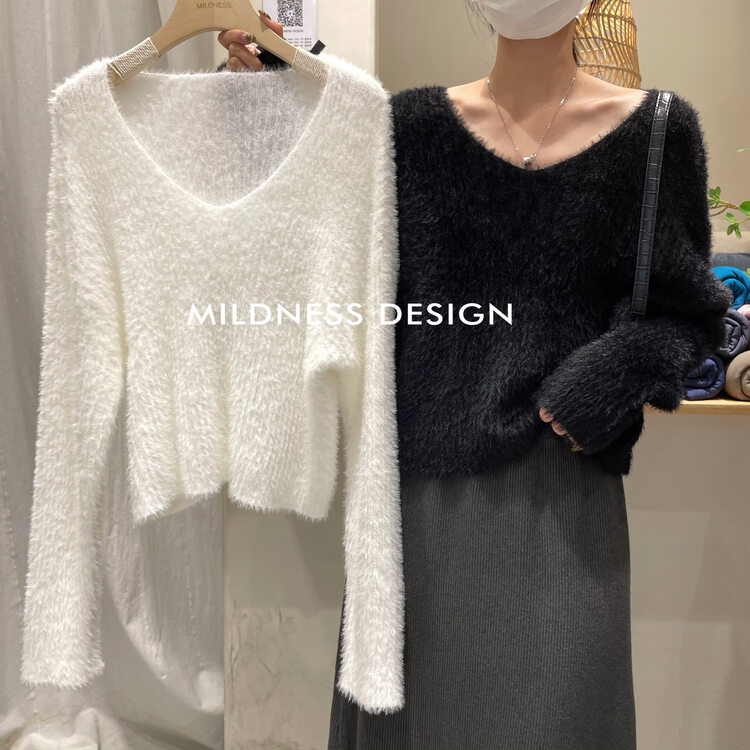 【MILDNESS】Imitation Mink V-neck Sweater Knitwear 2012