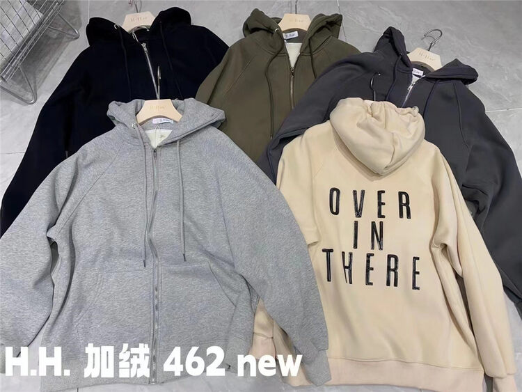 【HH &MISS LAI】Hooded plus fleece comfortable zipper all-match sweater S462# L
