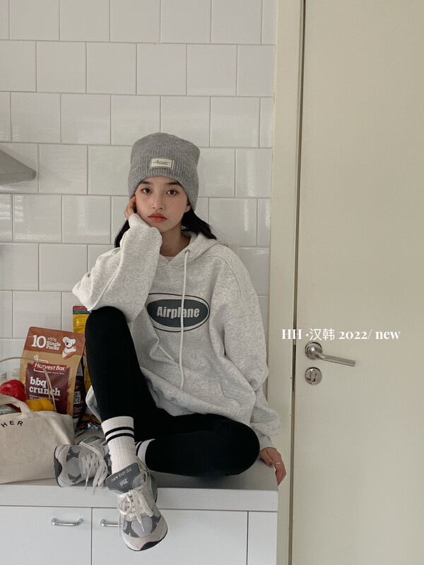New for winter! [HH &MISS LAI] hooded letter print fleece sweater 469# L