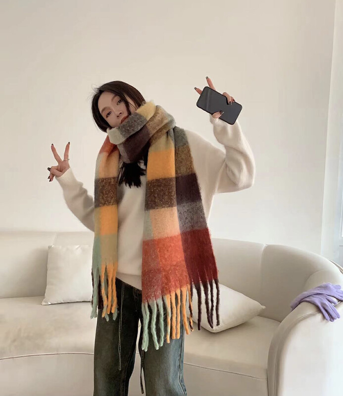 [MRA] Korean imitation cashmere plaid tassel warm scarf M1967