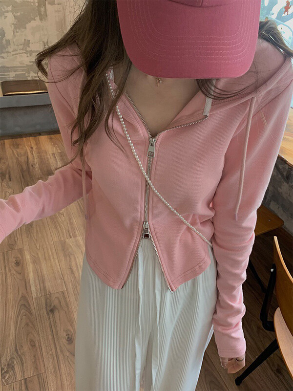 New in early autumn! [WGWE] Casual lazy double zipper hooded sweater 2474# FHX