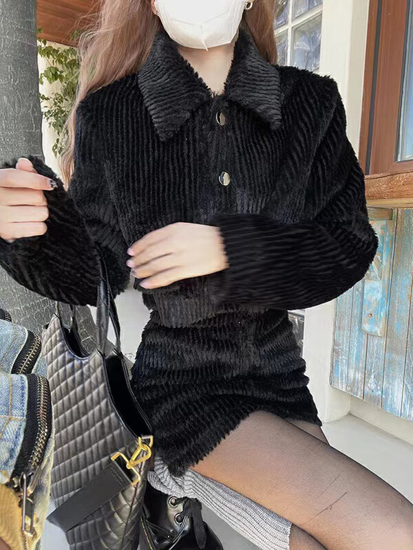 【ARE STUDIO】Designed lapel fur coat + high waist temperament skirt suit 92576# OZQ