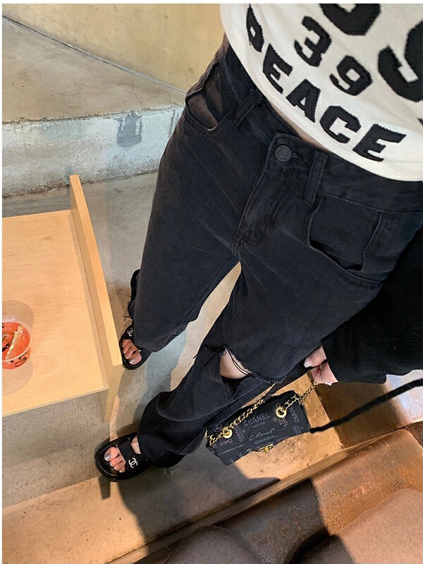 【WGWE】Personalized hole design loose jeans 2438# FHX