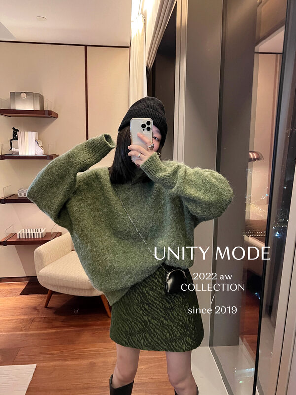 【UNITY】Winter warm loose half-high collar all-match women's top temperament thick sweater W220088# CQW