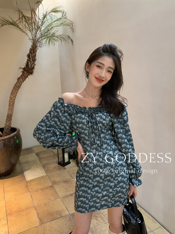Original price 98.99! 【ZY】Retro floral French one-shoulder dress 18031# JHY