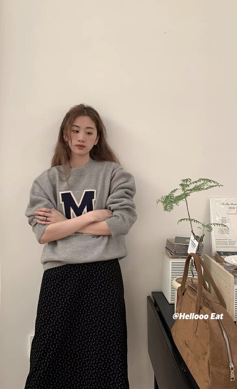 【BY】Blue Loose Letter Couple Knitwear Long Sleeve Warm Sweater 0268# HJY