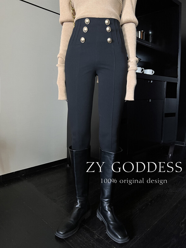 【ZY】High-waisted double-breasted high-stretch trousers and leggings (invincible slim stretch trousers) 28166