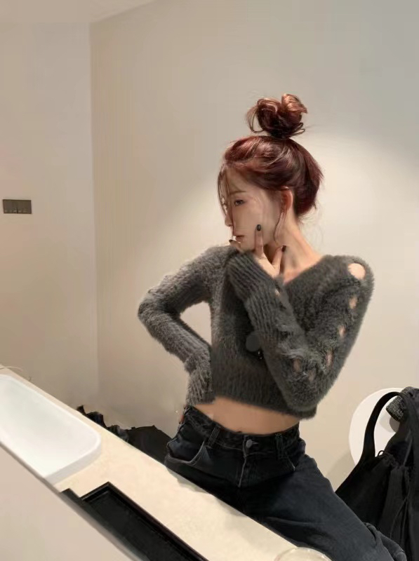 【ARE STUDIO】Design plush hollow sleeve sweater 92676# OZQ