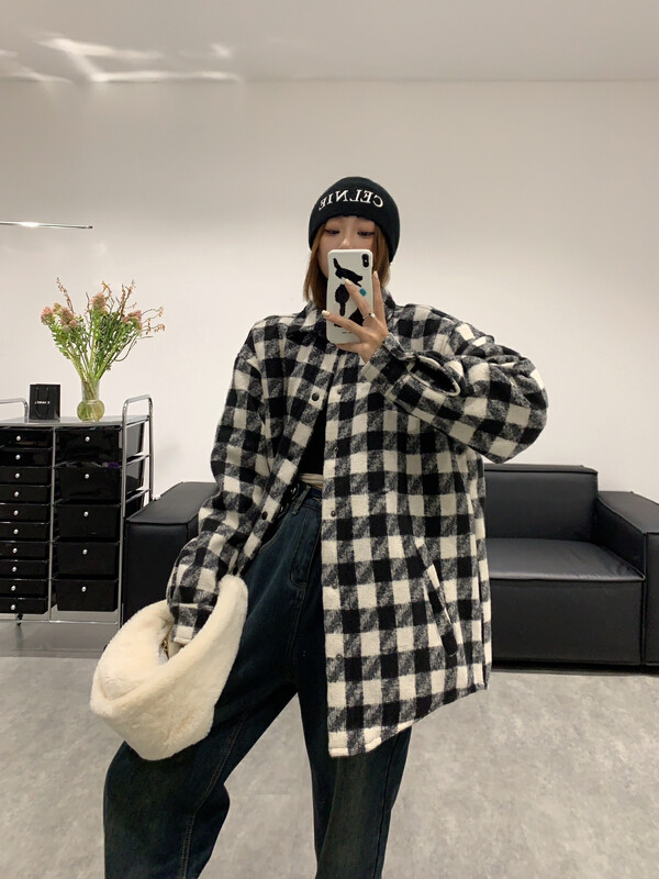 【VANESSA】Plaid plus cotton long-sleeved coat C706# OZQ