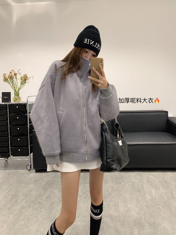 【VANESSA】Thickened stand collar zipper solid color coat 8536# OZQ