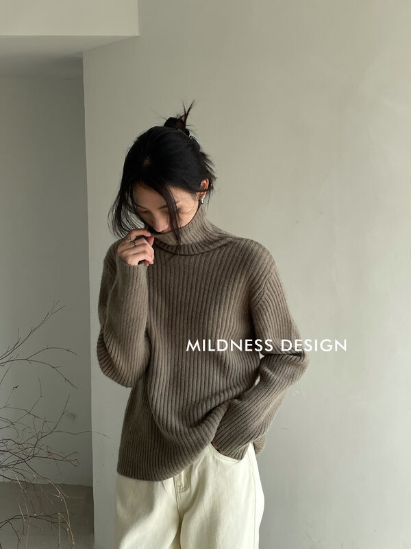 【MILDNESS】North Pole Fleece High Collar Thick Pit Bar Knit Warm Sweater W22091# FHX