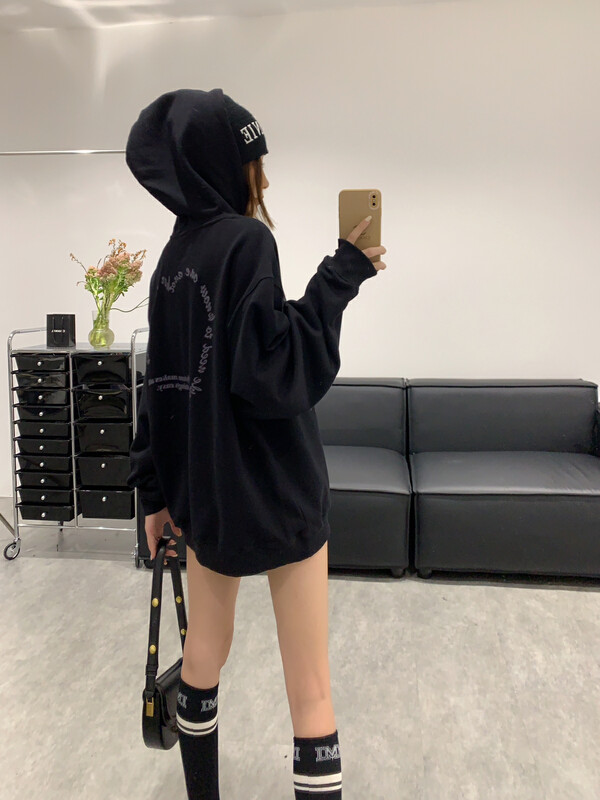 【VANESSA】Beautiful girl front and back printed mid-length hooded sweater WY617# OZQ