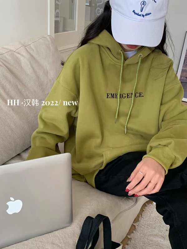 [HH &MISS LAI] hooded letter print plus fleece comfortable sweater 499# L