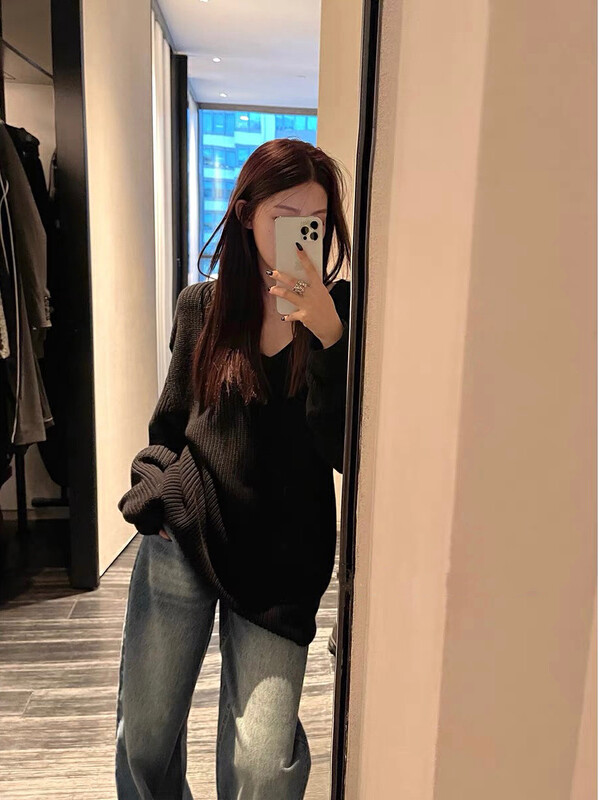 【BY】Loose V-neck high-quality long-sleeved pullover warm sweater 0240# HJY