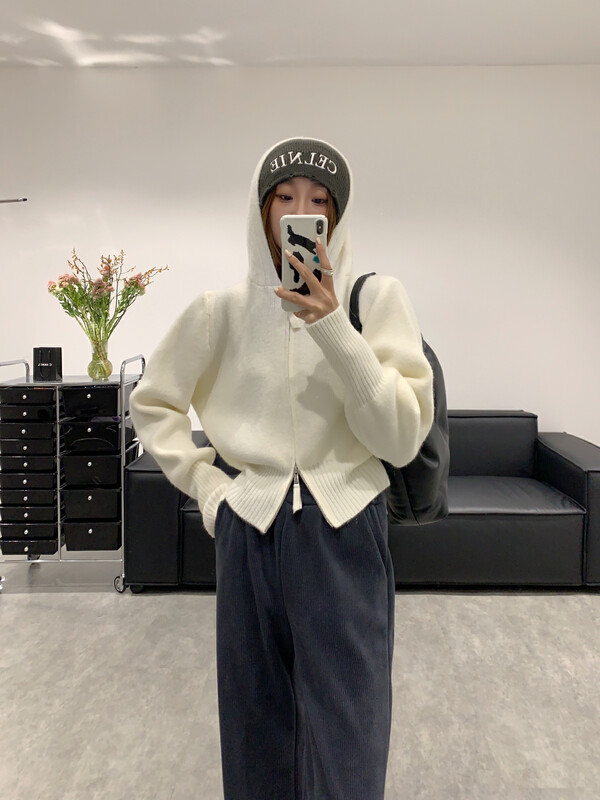 【VANESSA】Korean double zipper hooded warm sweater 8300# OZQ
