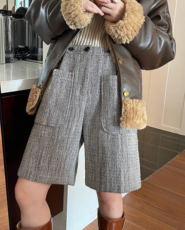 【UNITY】Winter warm woolen suit five-point trousers women's casual pants L220129# CQW