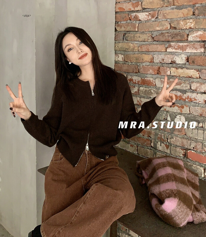 【MRA】Korean zipper simple warm knitted cardigan SP65