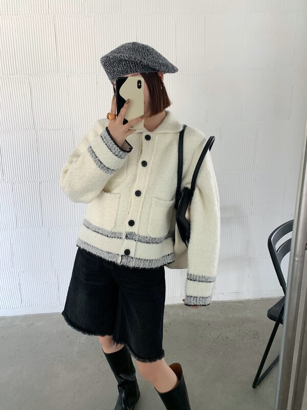 [DTU] Contrasting color foreign style age-reducing casual knitted cardigan 33210# LSL