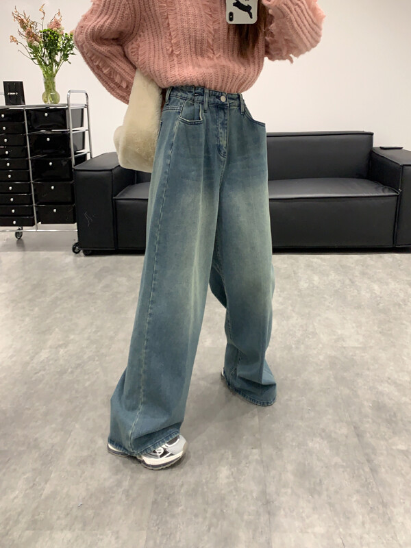 【VANESSA】Designed three-dimensional pocket high street wide-leg brushed jeans 8322# OZQ