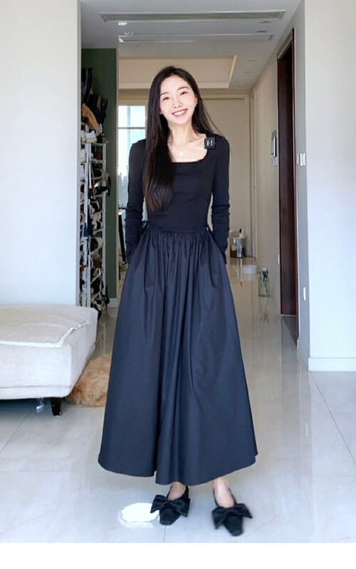 New in autumn! [WGWE] Generous collar long-sleeved dress 2590# FHX