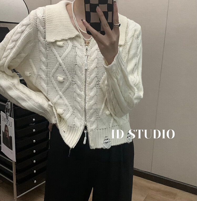 【I-D】Korean style all-match lapel collar warm sweater R3220# L