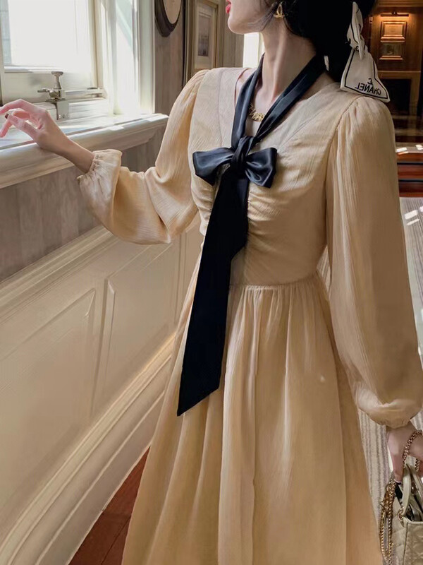 [ARE STUDIO] Elegant v-neck waist dress (with tie) 92530# OZQ