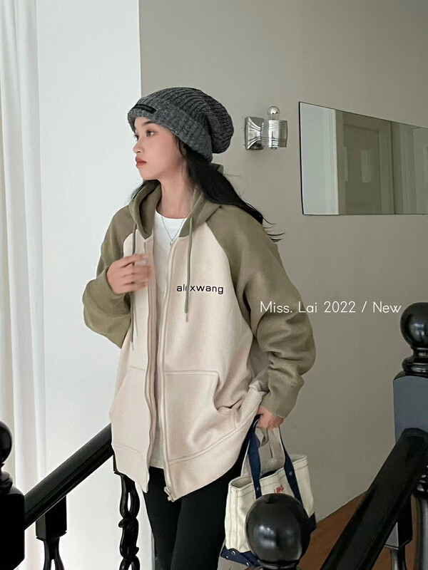 New for winter! [HH &MISS LAI] hooded zipper loose comfortable all-match short coat 1052# L