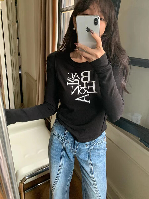[ARE STUDIO] All-match round neck letter long-sleeved T-shirt 92529# OZQ
