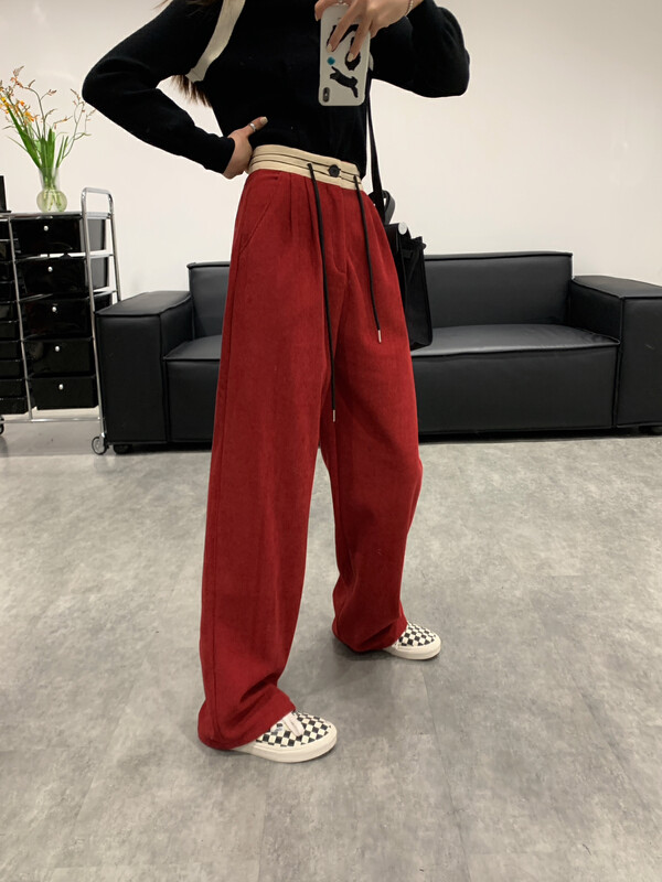 【VANESSA】Design stitching waist velvet casual pants 8272# OZQ
