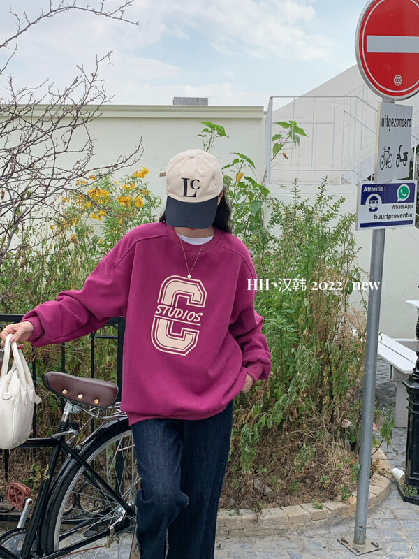 New in Autumn! [HH &MISS LAI] round neck loose plus fleece comfortable sweater 470# L