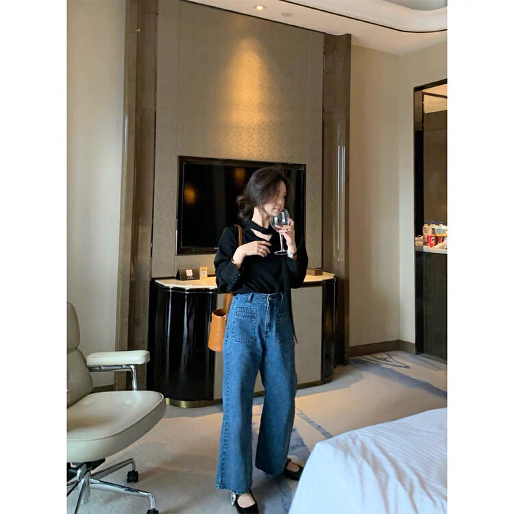 New in early autumn! [WGWE] Retro Square Bag High Waist Slim Loose Straight Jeans 2490# FHX