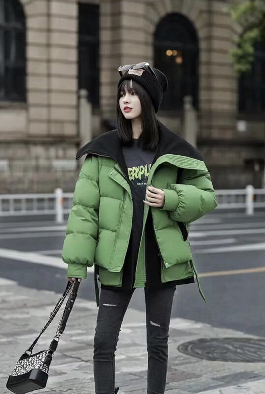 【I-D】韓版翻領下擺U弧保暖羽絨服外套(配馬甲)(含量90%白鴨絨)  9046#  L
