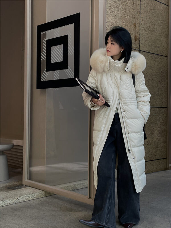 【SOUL】Casual Hooded Long Comfortable Trendy Warm Down Jacket (with detachable real fox fur hat) (90% white duck down, with small fur collar) YS2-A8819# CLS