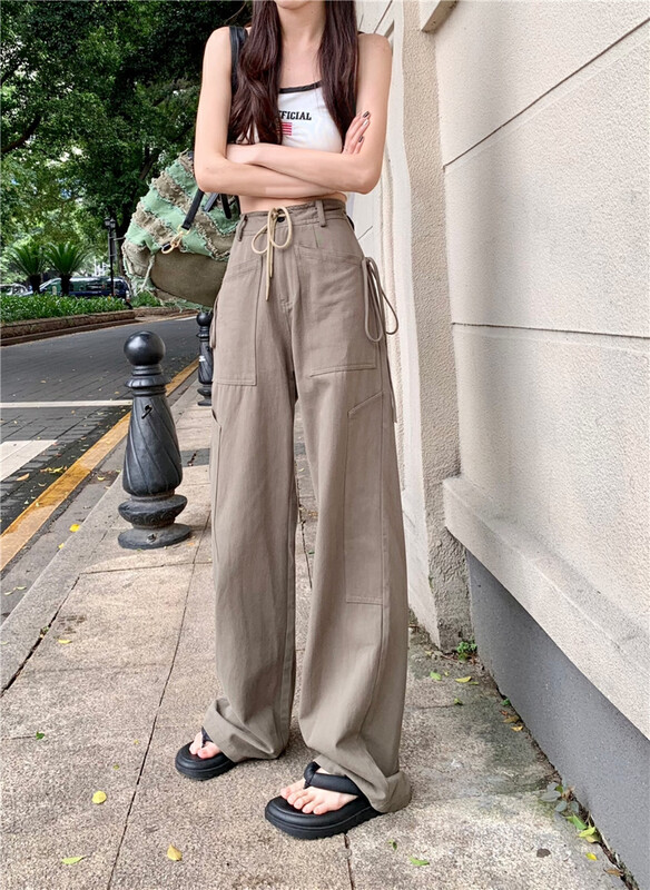 New in autumn! [WGWE] American style mopping loose straight casual pants 2594# FHX